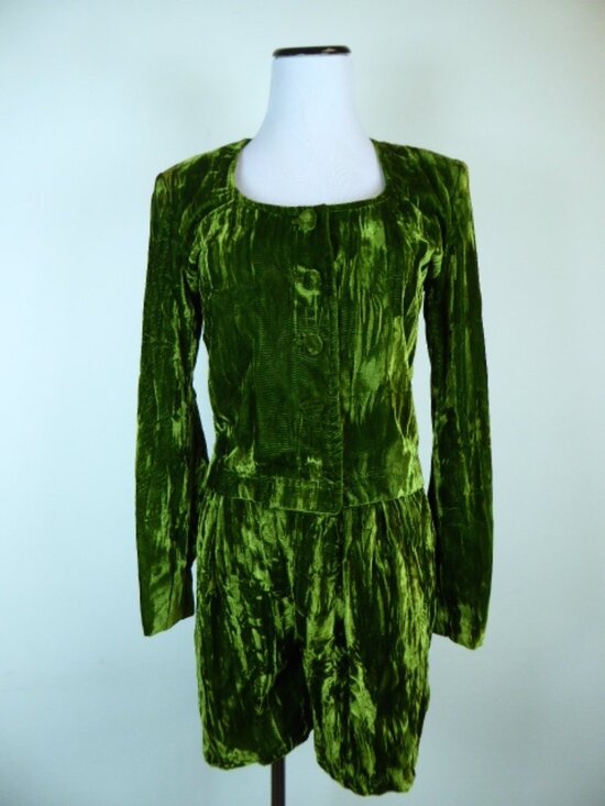 Betsey Johnson Pants - VINTAGE BETSEY JOHNSON Punk green VELVET JACKET SHORT Set ensemble 80s 2 4